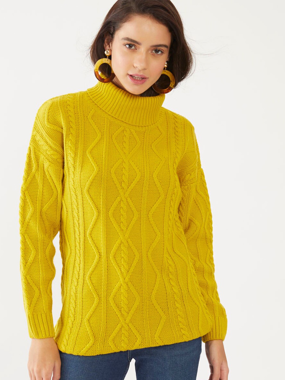 

Zink London Women Yellow Cable Knit Pullover