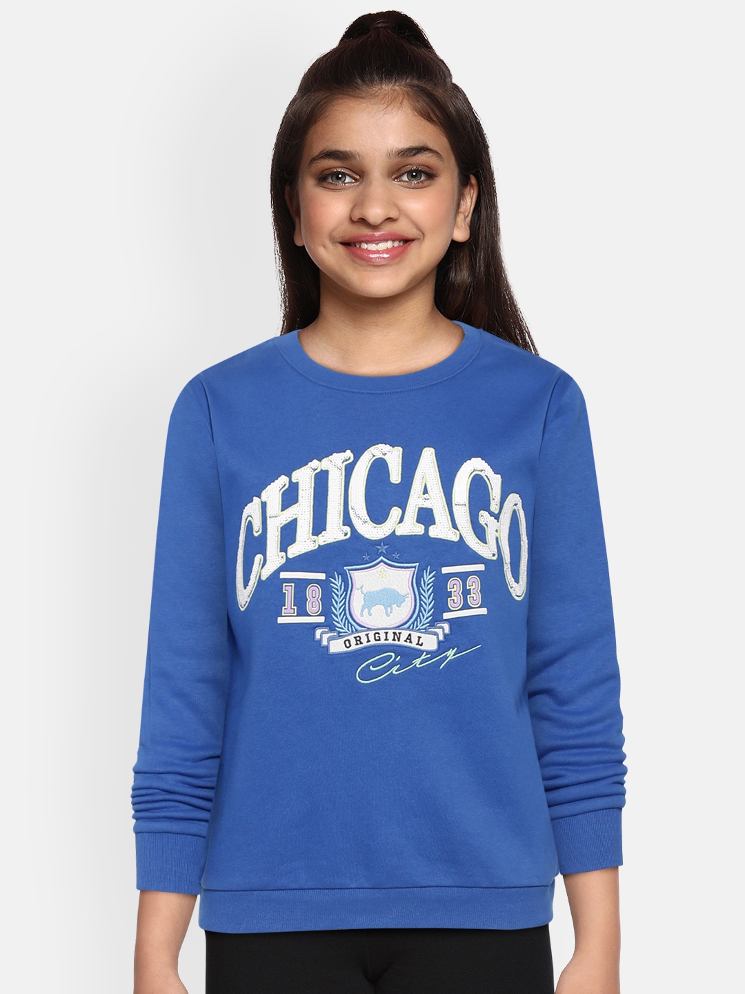 

Marks & Spencer Girls Blue Printed Sweatshirt with Sequin Detail