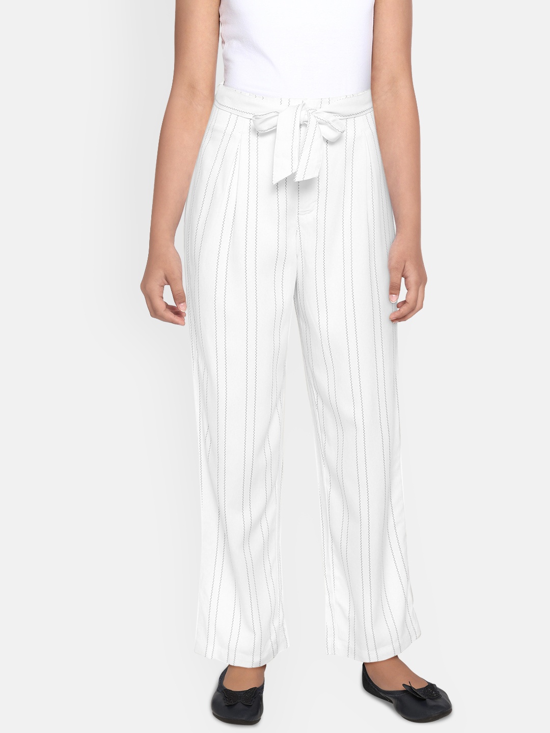 

Marks & Spencer Girls White & Black Cotton Striped Peg Trousers