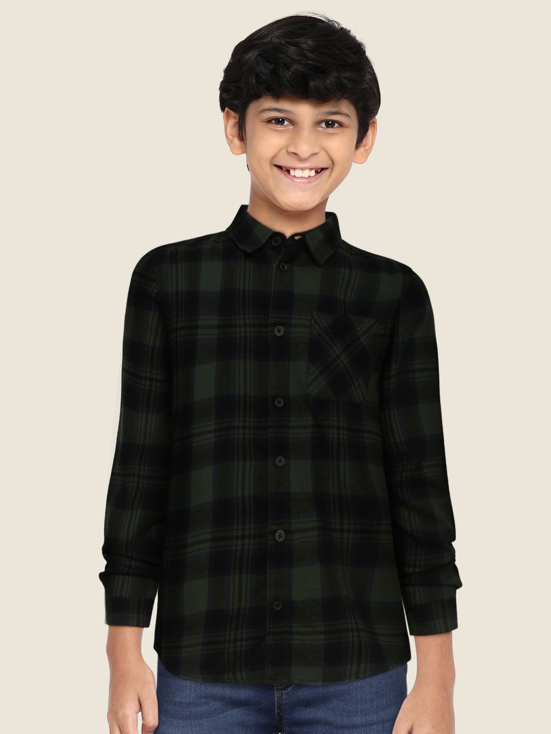 

Marks & Spencer Boys Green Tartan Checks Opaque Checked Casual Shirt