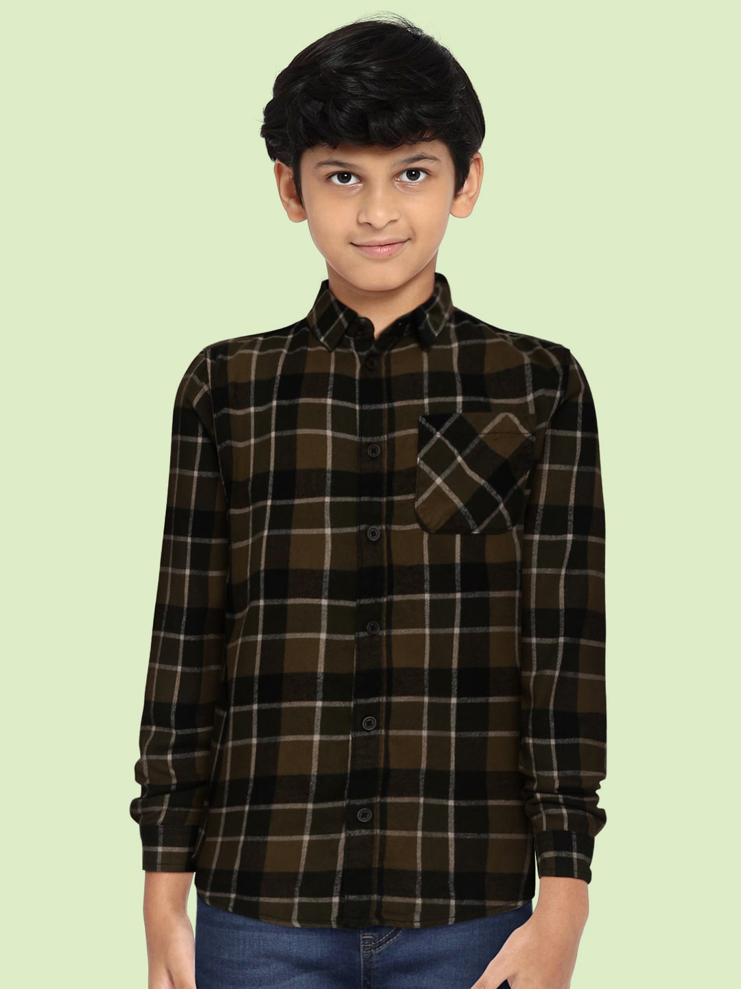 

Marks & Spencer Boys Olive Green Tartan Checks Opaque Checked Casual Shirt
