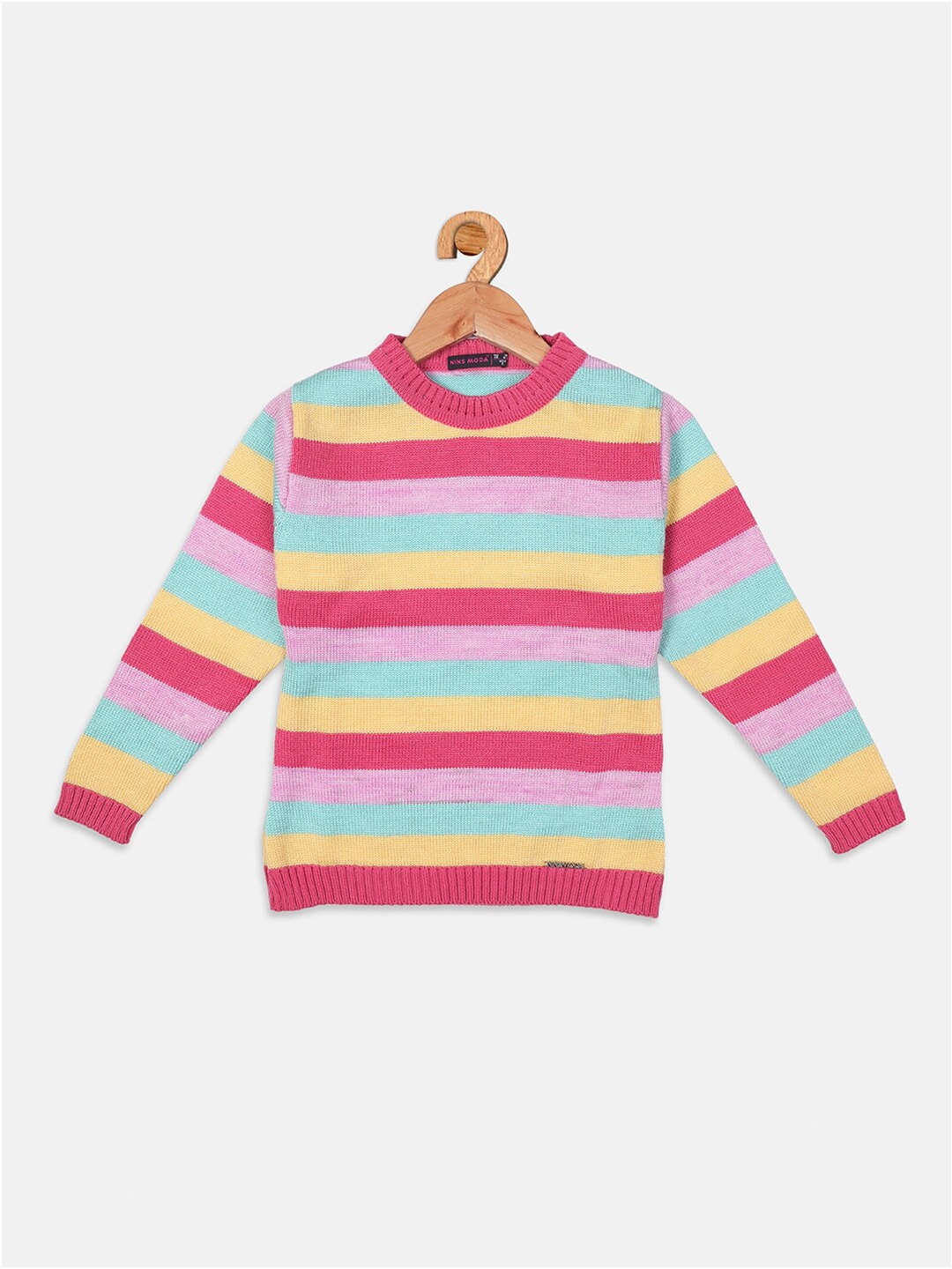 

Nins Moda Girls Pink & Blue Striped Regular Top