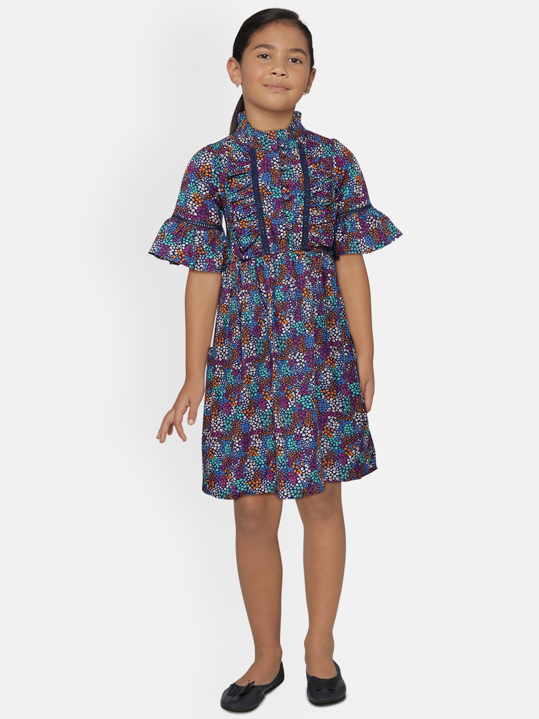 

Bella Moda Girls Blue & Multicoloured Floral Dress