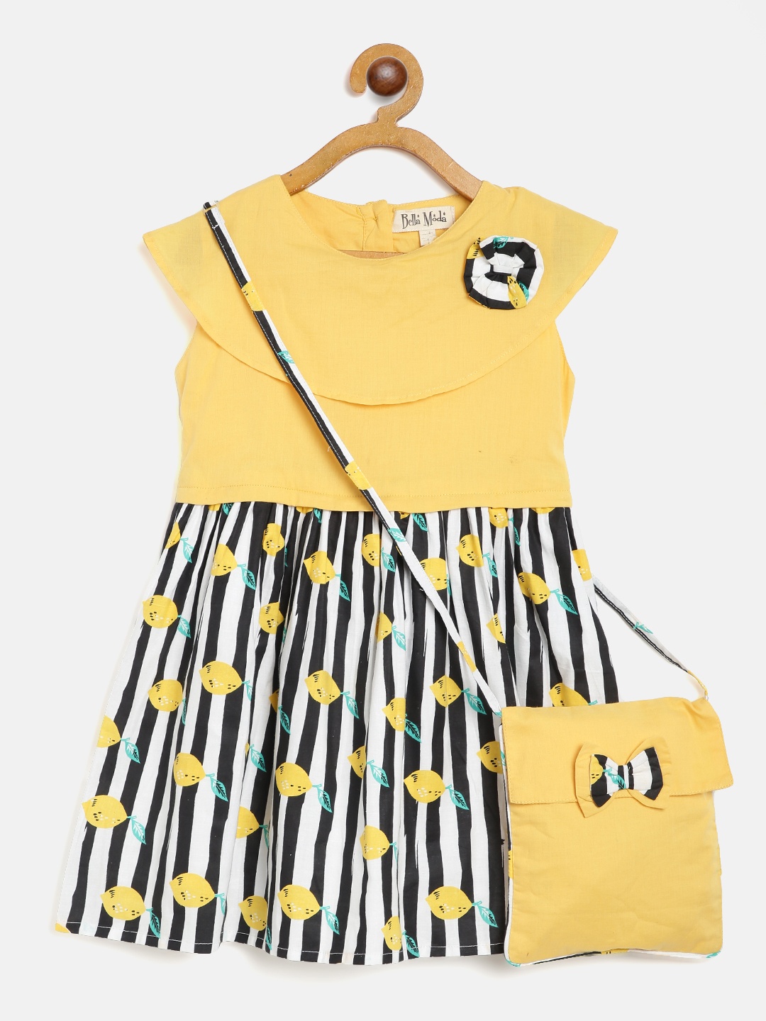 

Bella Moda Girls Yellow & Black Dress with Bag