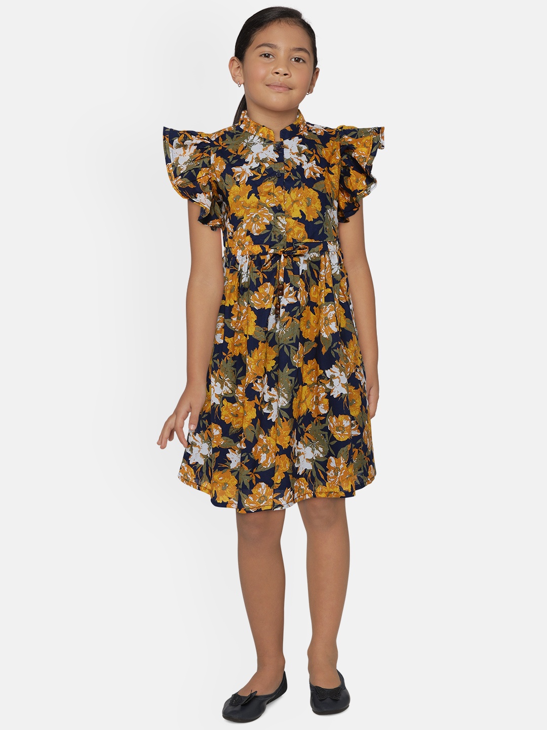 

Bella Moda Navy Blue & Yellow Floral Dress