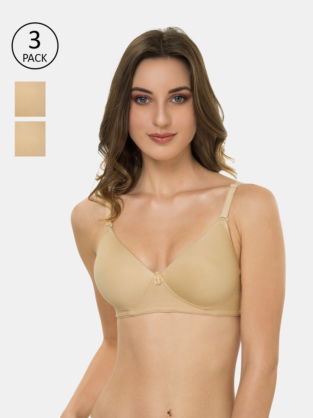 

Tweens Women Pack of 3 Beige Solid Padded Tshirt Bra