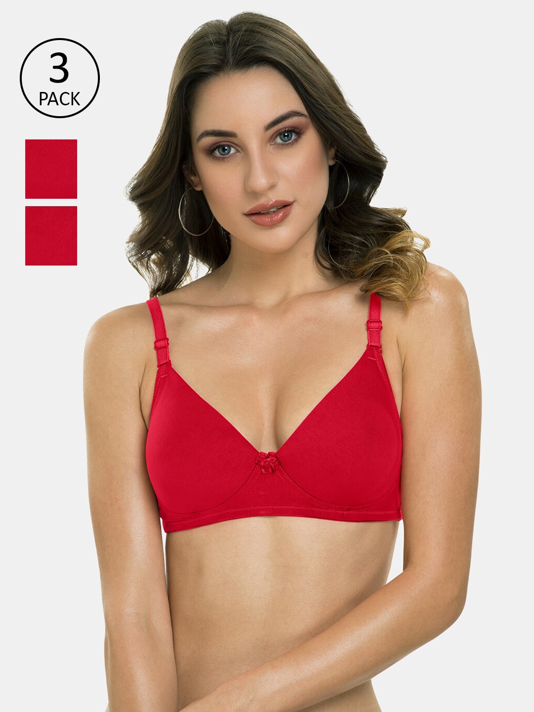 

Tweens Pack of 3 Red Solid Non Wired Full Coverage T-shirt Bra