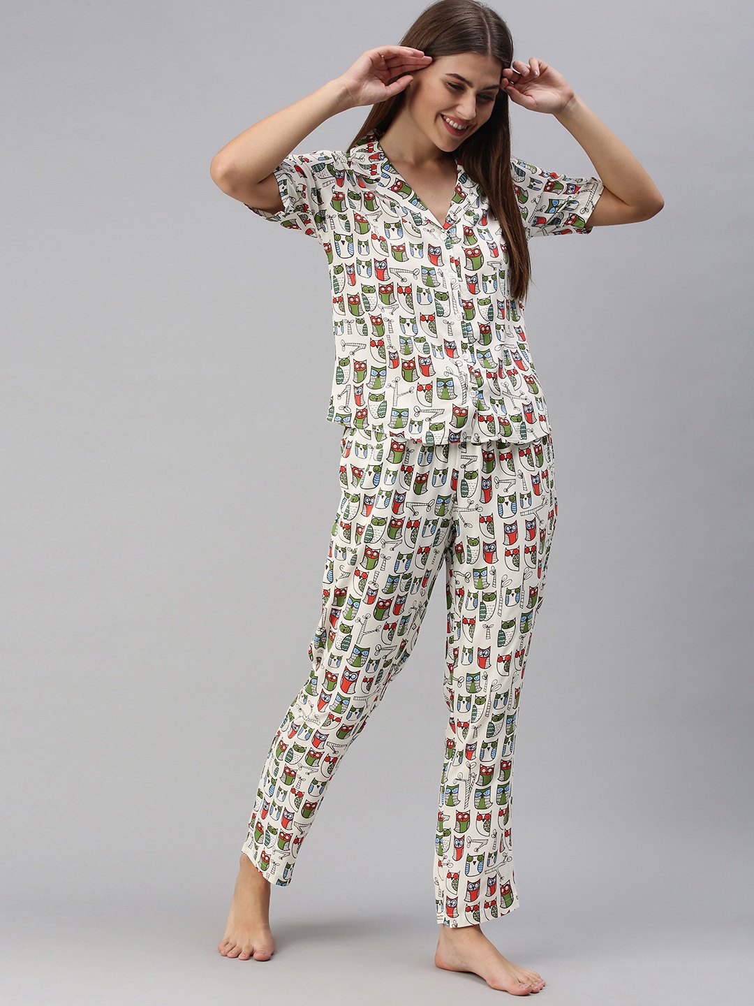 

The Souled Store Women Off White Printed Night suit