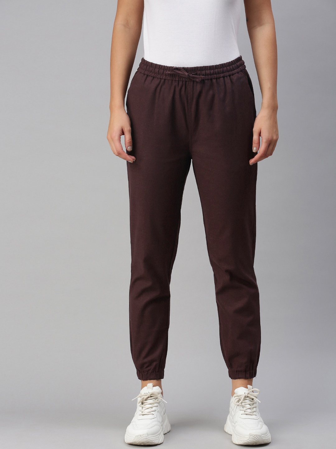 

The Souled Store Women Burgundy Solid Cotton Joggers