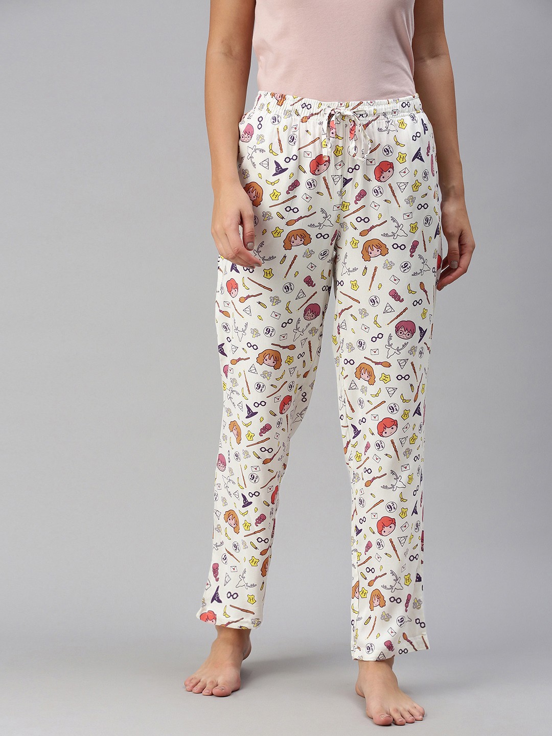 

The Souled Store Women Off-White Harry Potter Printed Mid-Rise Cotton Lounge Pants