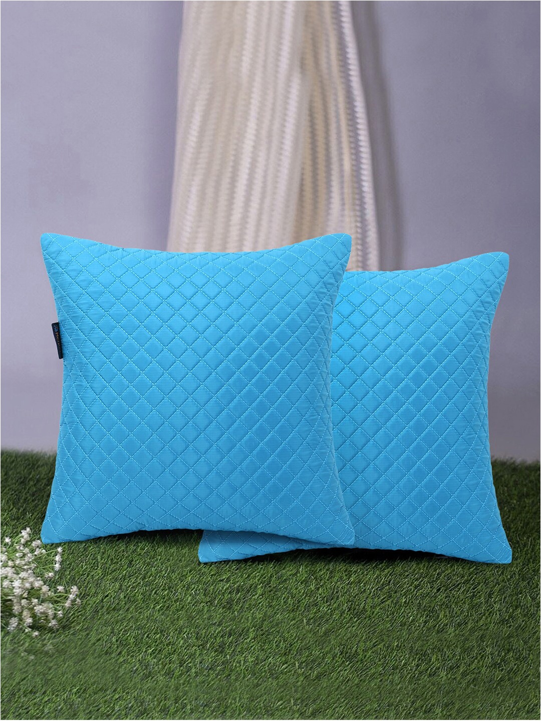 

Mezposh Turquoise Blue Set of 2 Geometric Harlequin Quilted Square Cushion Covers