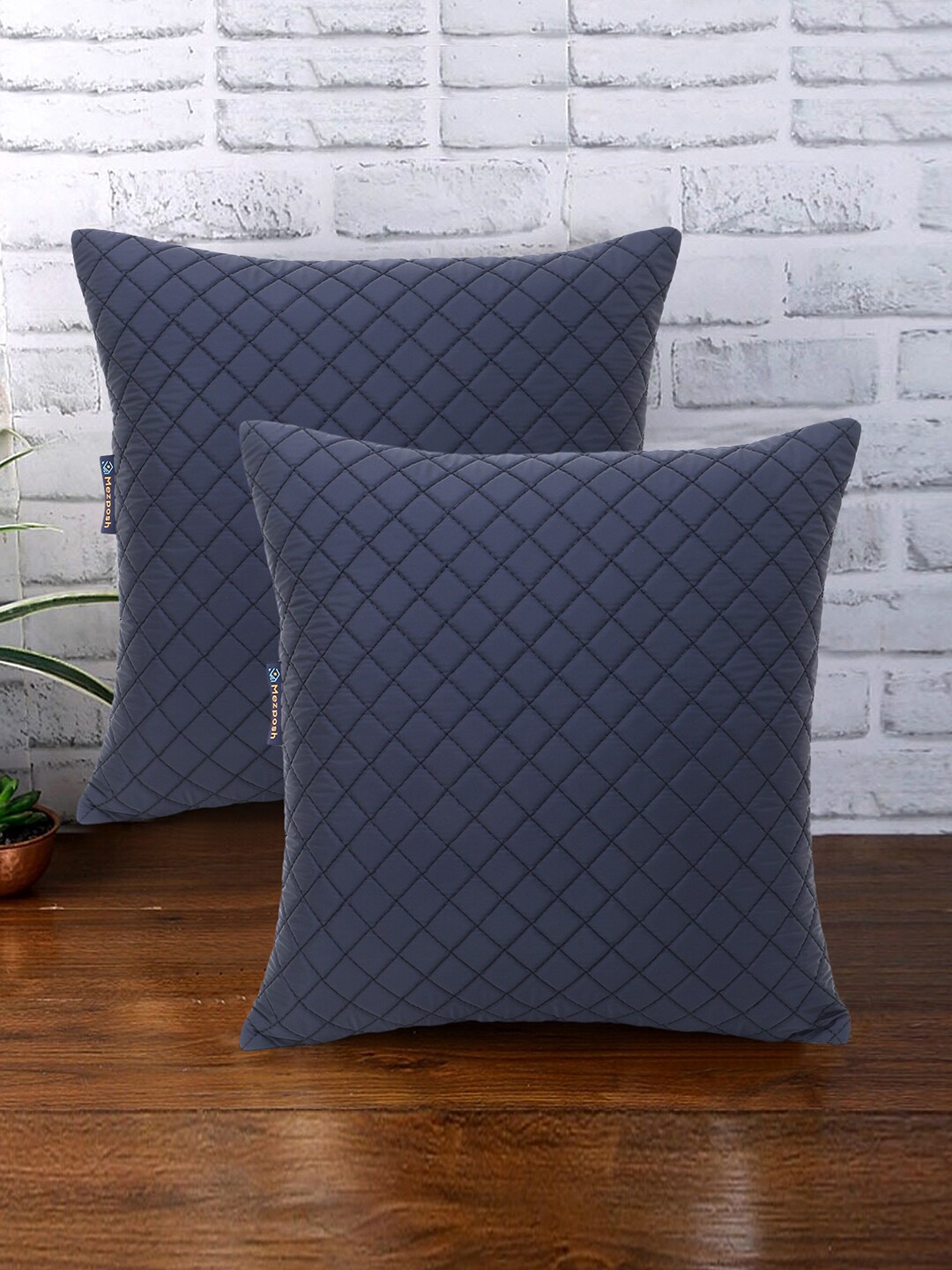 

Mezposh Set of 2 Navy Blue & Black Geometric Square Cushion Covers