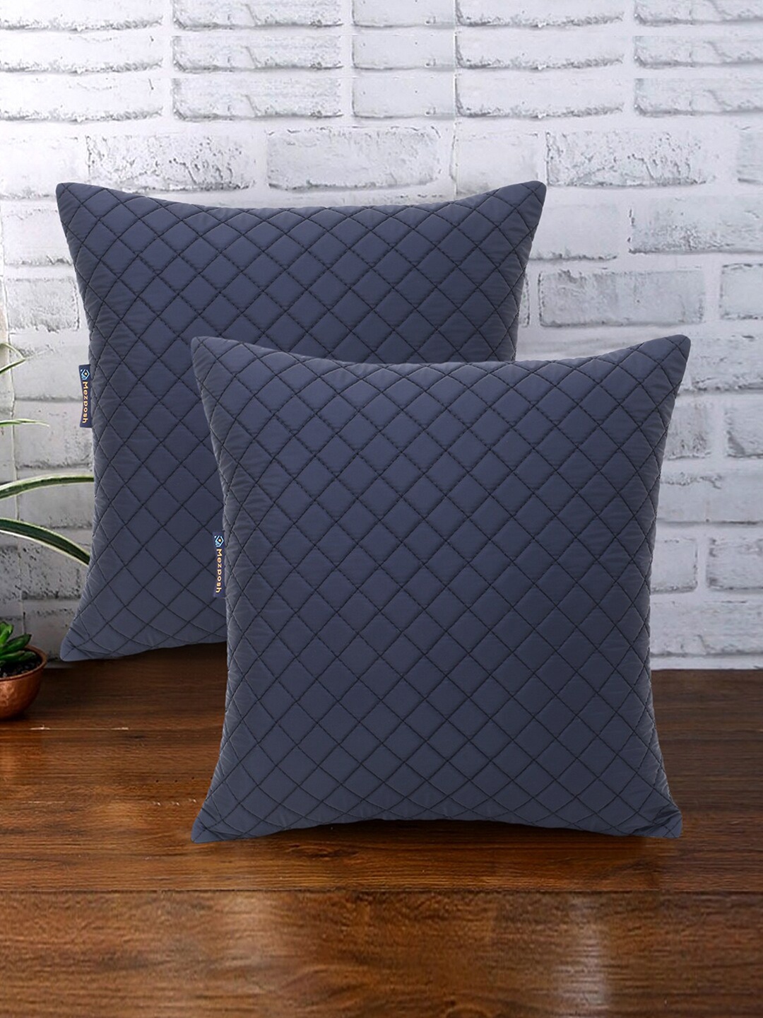 

Mezposh Charcoal Grey Set of 2 Geometric Harlequin Quilted Square Cushion Covers