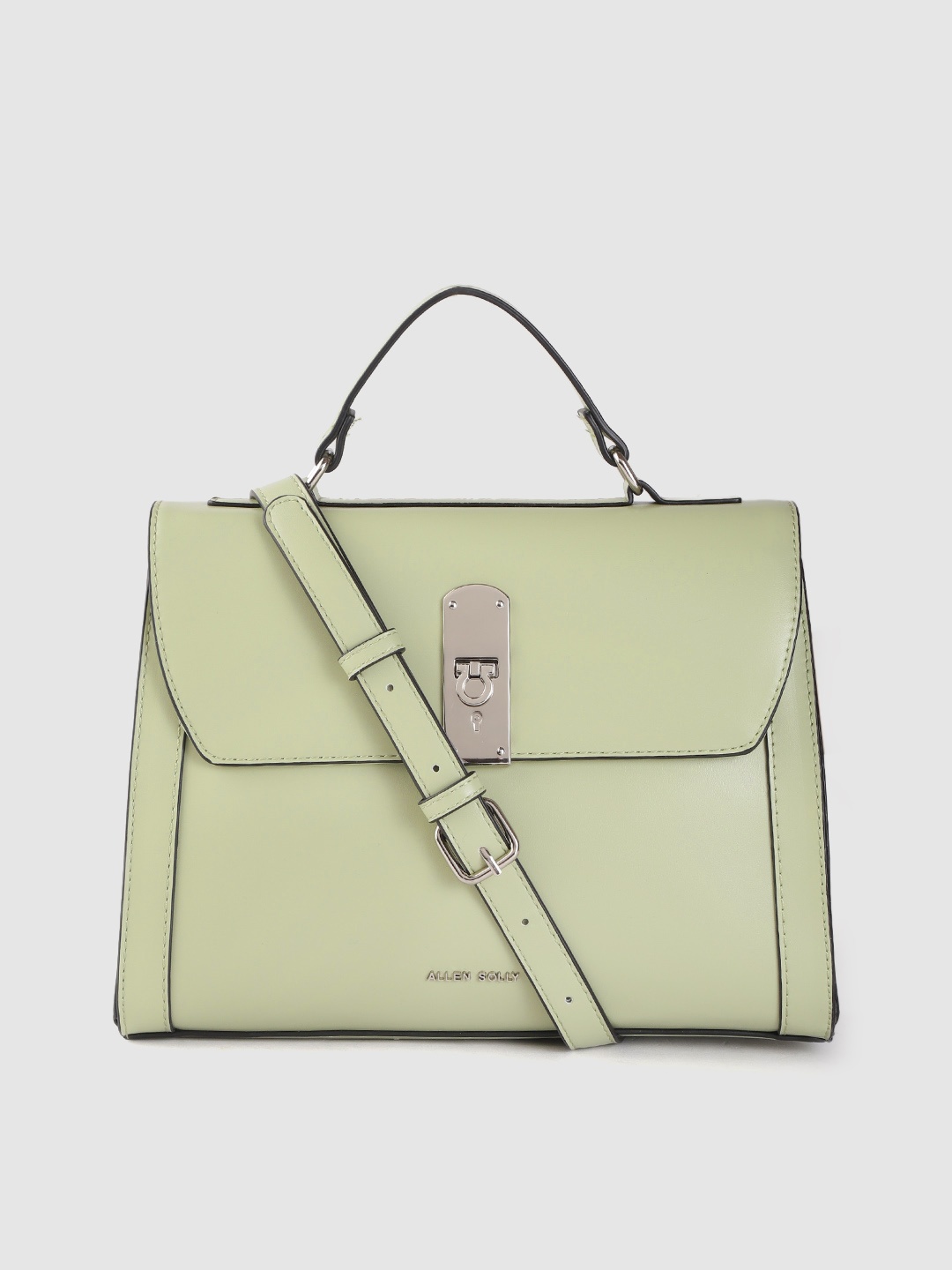 

Allen Solly Mint Green Solid Structured Satchel with Detachable Sling Strap