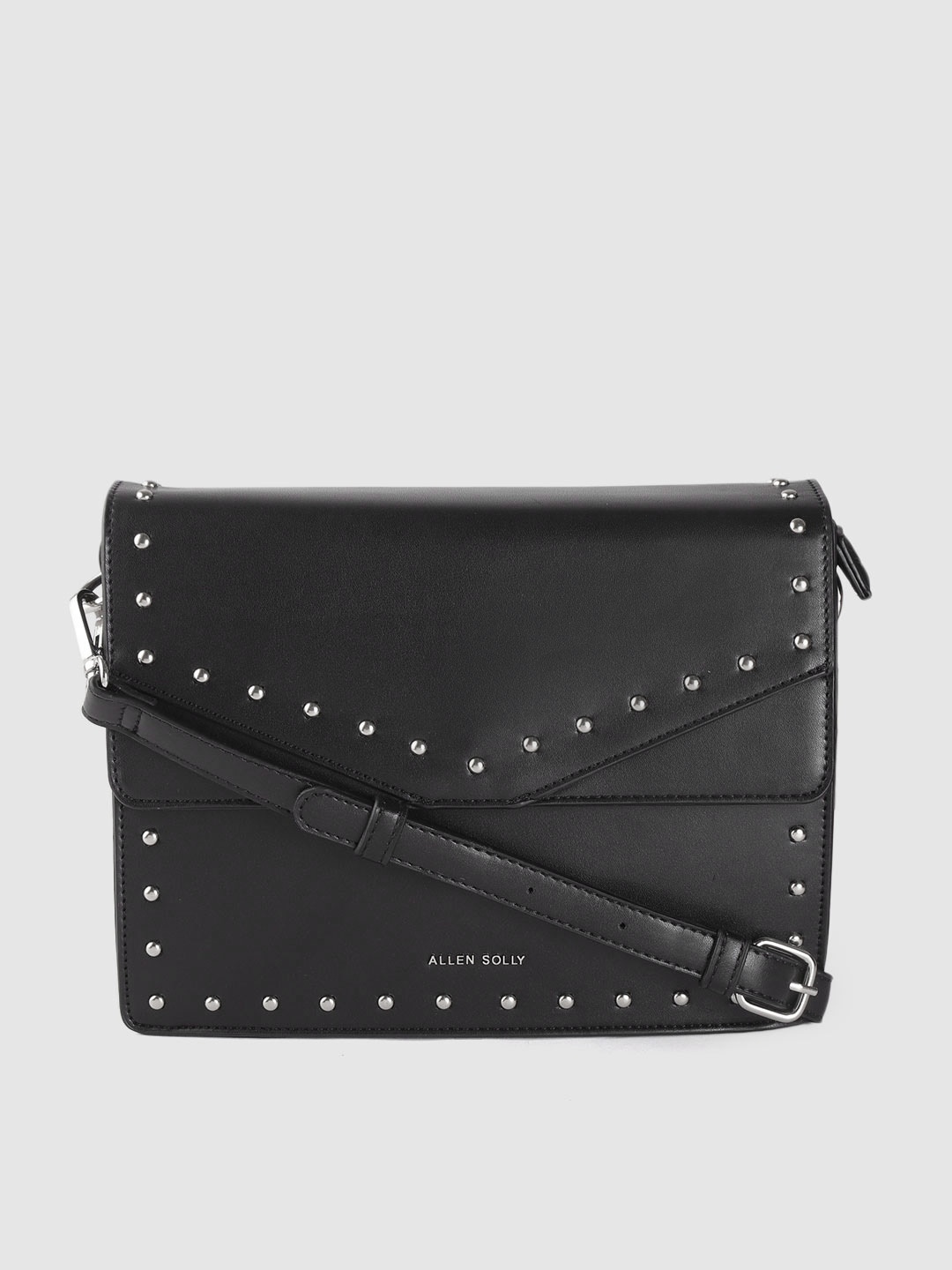 

Allen Solly Black Solid Structured Sling Bag with Sling Strap & Embellished Detail