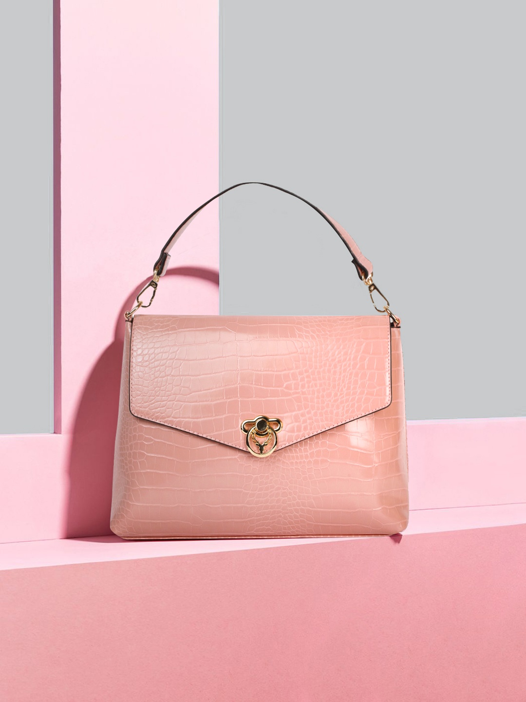 

Allen Solly Pink Animal Textured PU Regular Structured Handheld Bag
