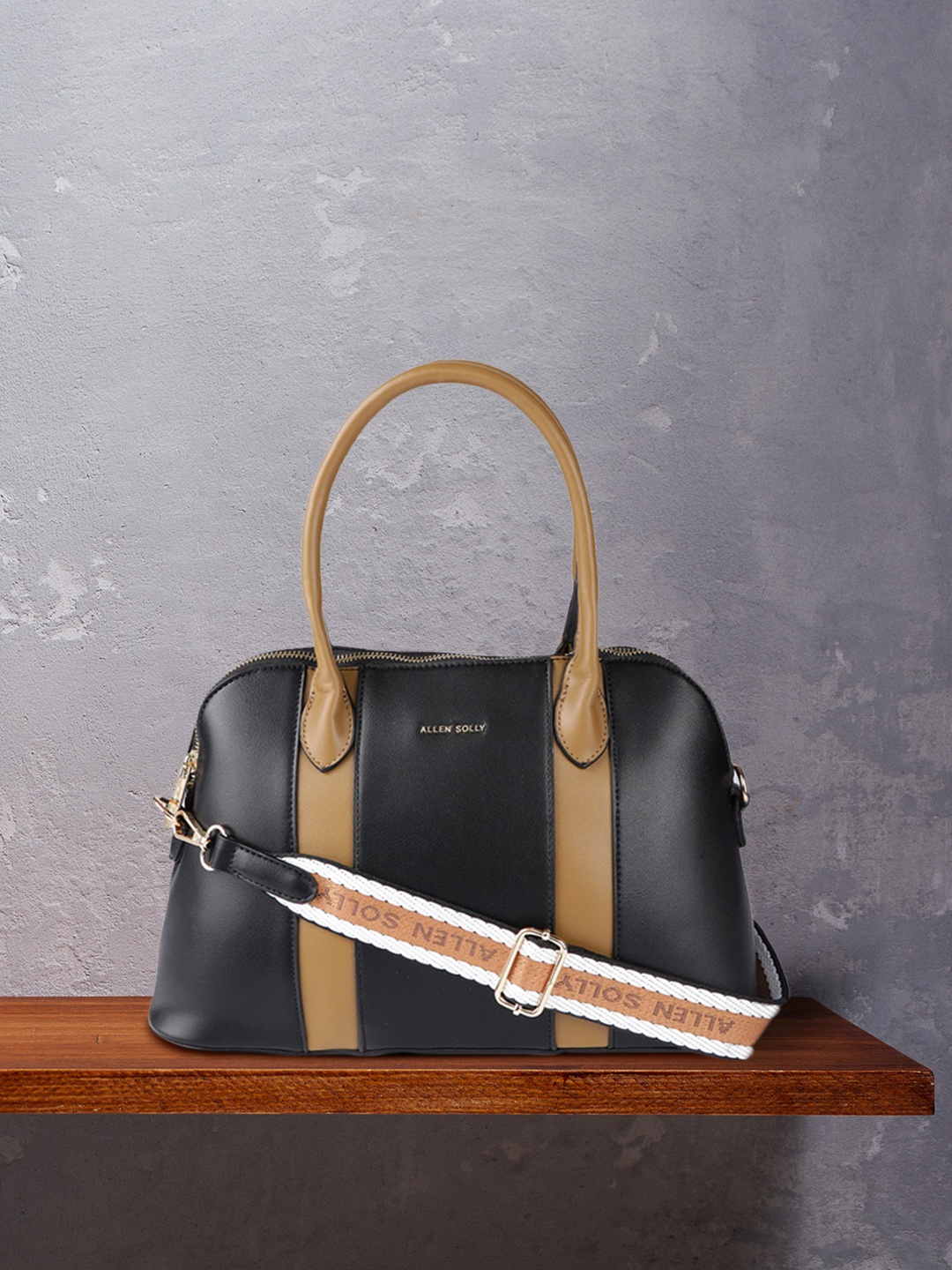 

Allen Solly Black & Tan Solid Structured Handheld Bag