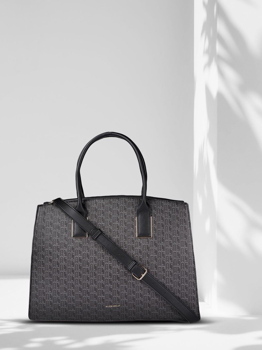 

Allen Solly Black Typography Printed PU Oversized Structured Shoulder Bag