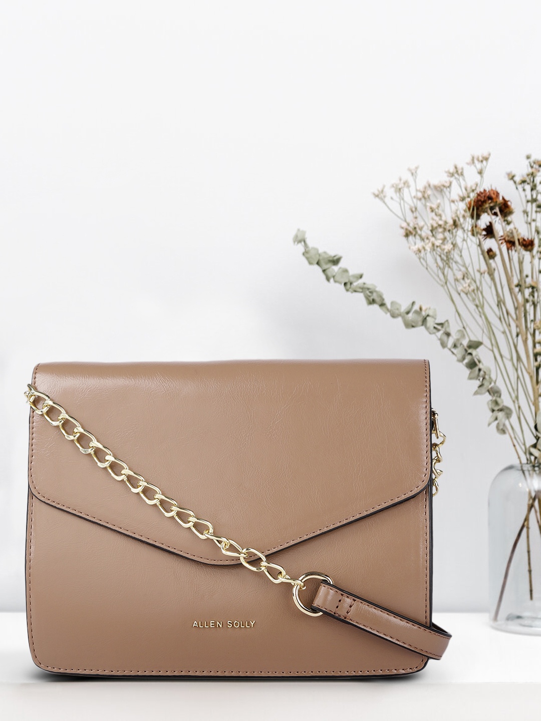 

Allen Solly Nude-Coloured Structured Sling Bag