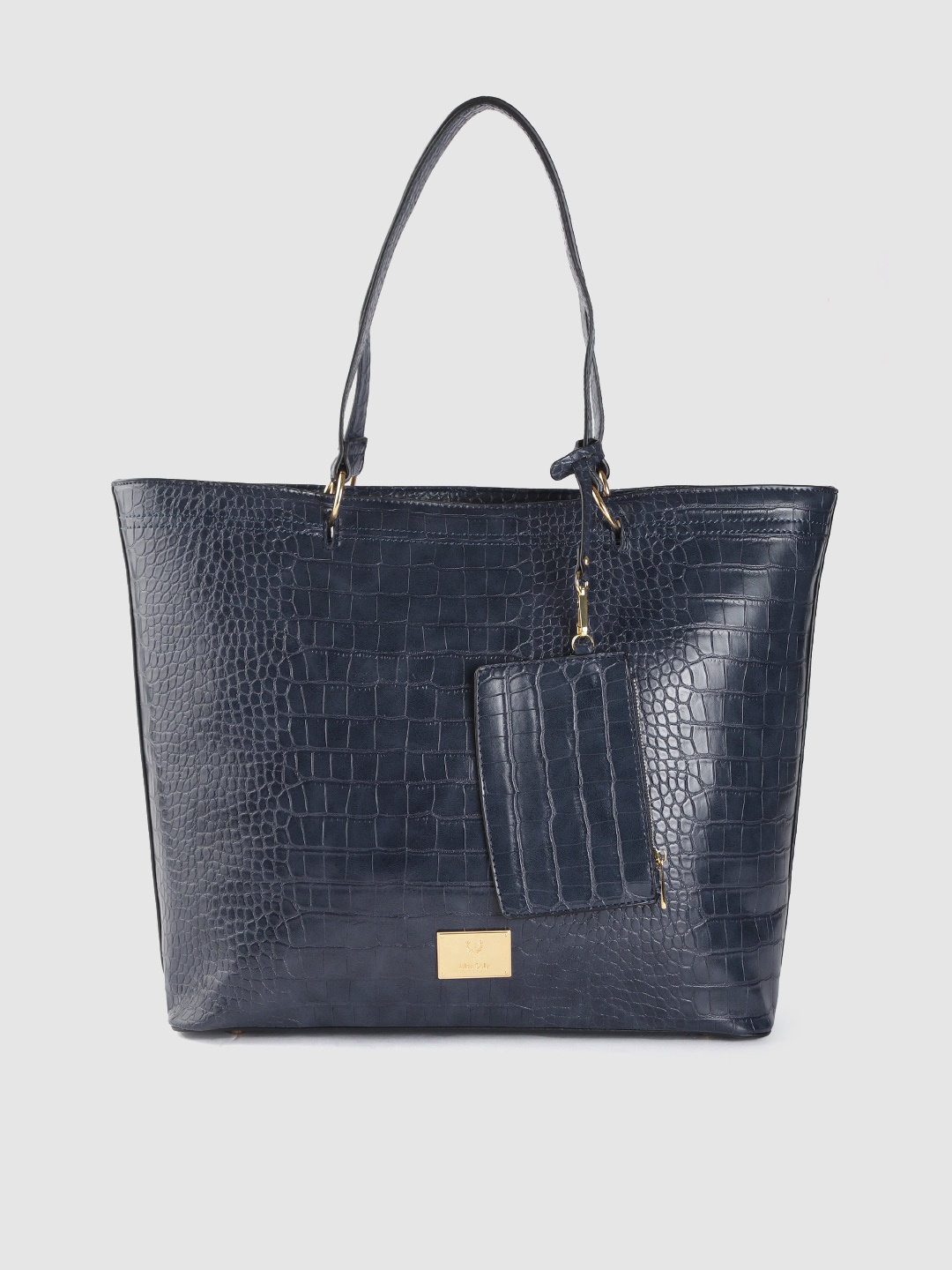 

Allen Solly Navy Blue Croc Textured Oversized Tote Shoulder Laptop Bag with Pouch