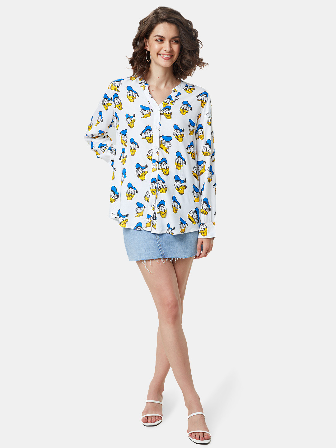 

The Souled Store Women White Opaque Donald Duck Printed Casual Shirt