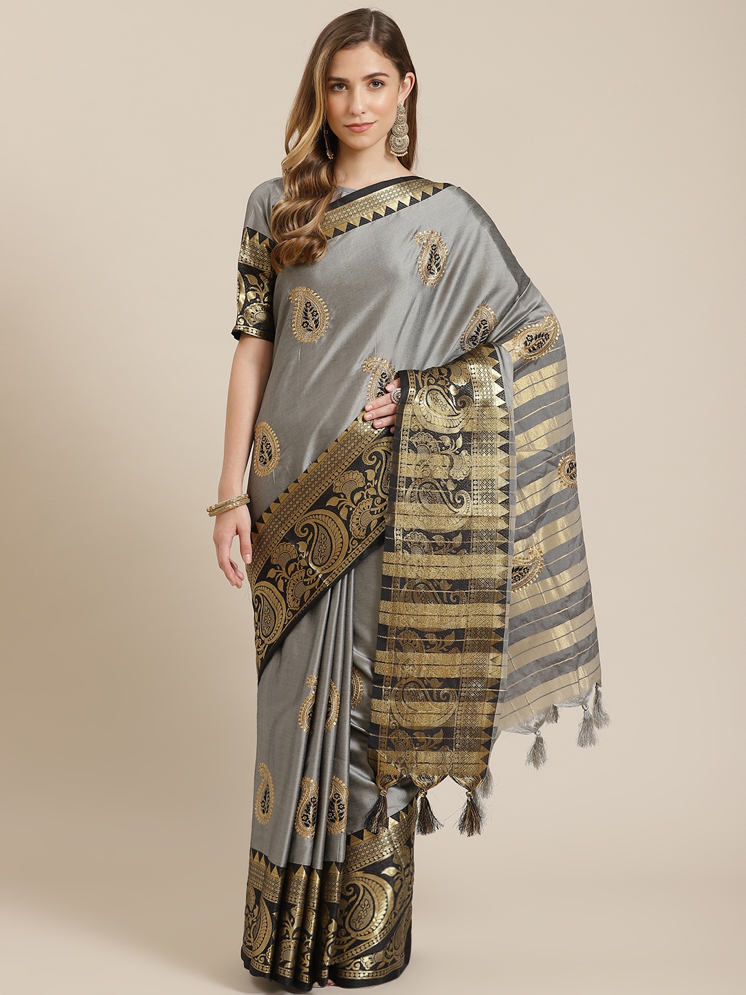 

Mitera Grey Zari Embroidered Silk Cotton Saree