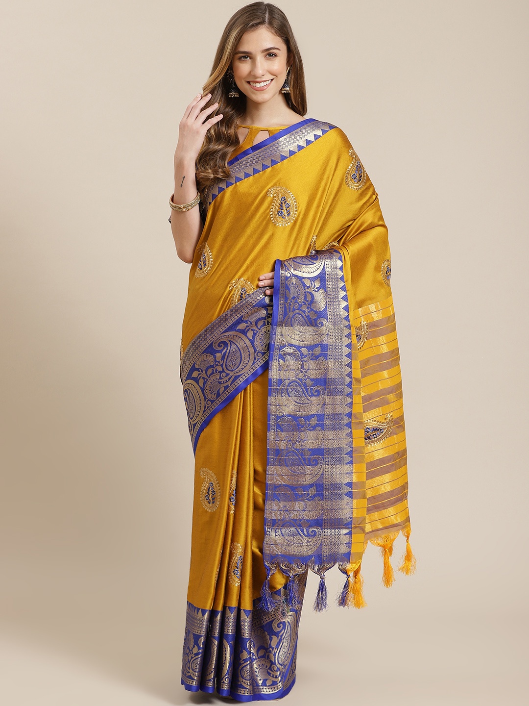 

Mitera Yellow Zari Embroidered Saree