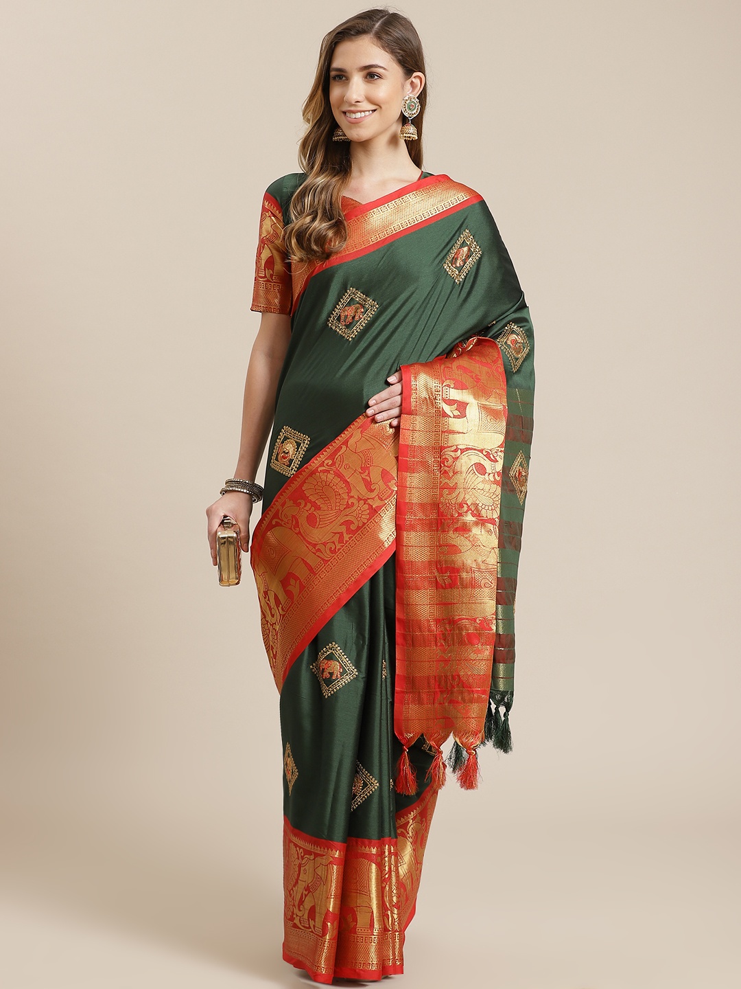 

Mitera Green Zari Embroidered Saree