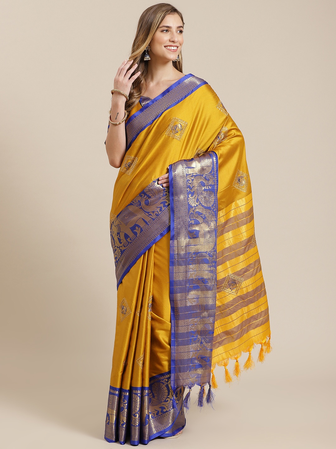 

Mitera Yellow Zari Embroidered Saree