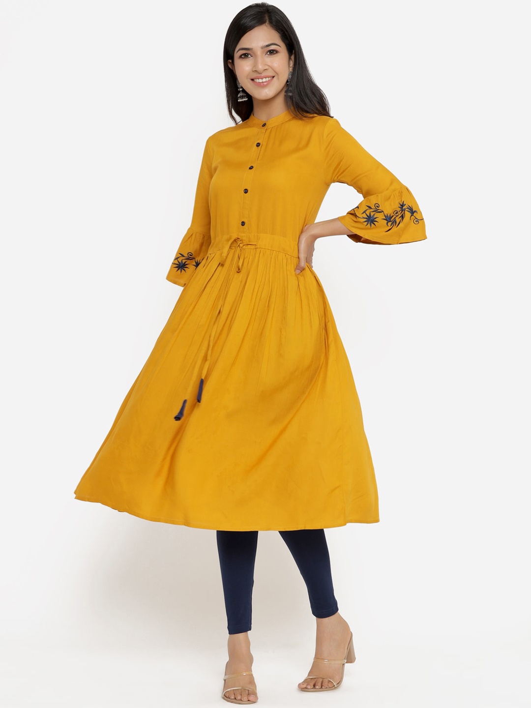 

Aprique FAB Women Mustard Embroidered Solid Anarkali Bell Sleeves Kurta