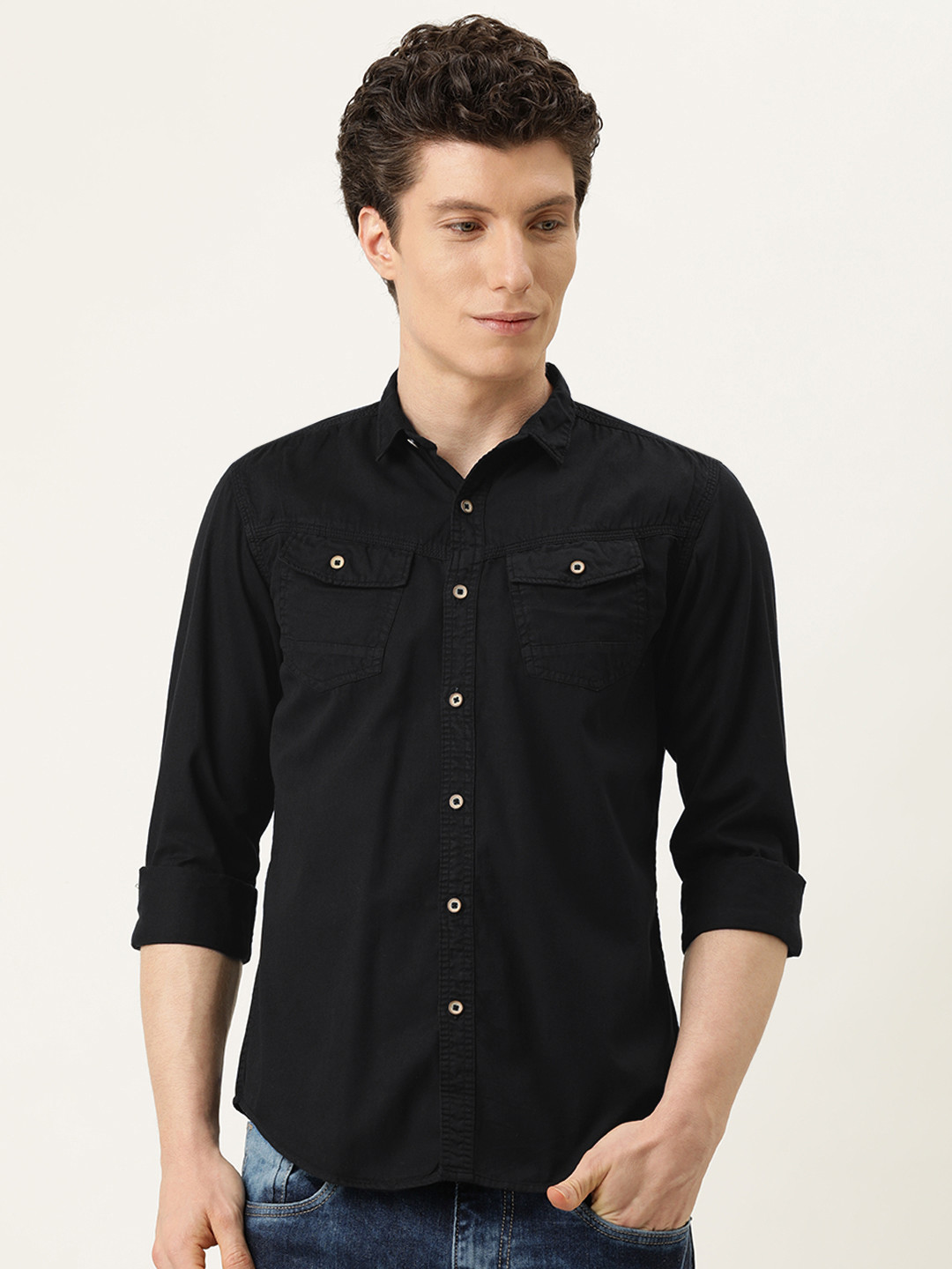 

IVOC Men Black Slim Fit Opaque Casual Shirt