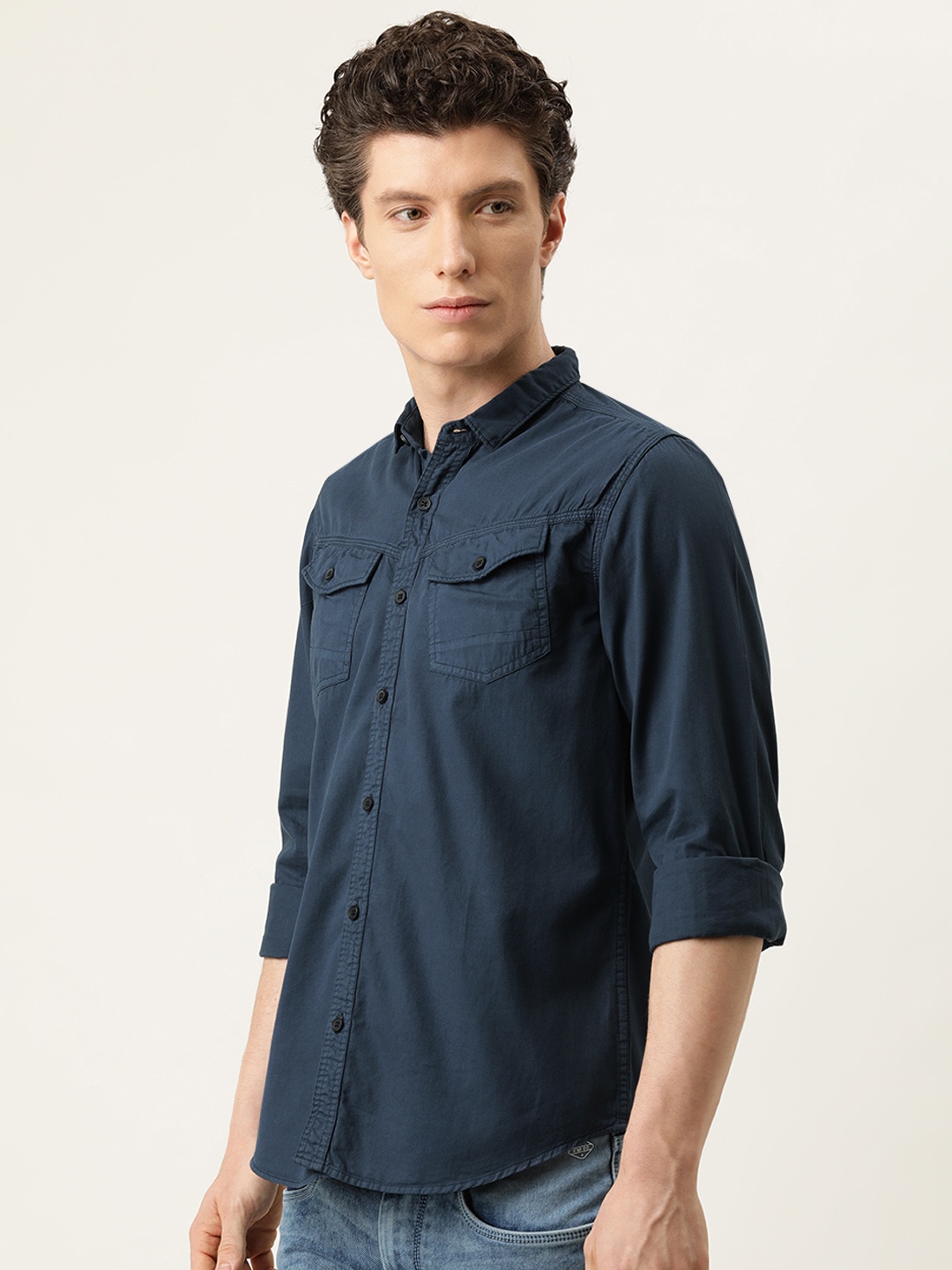 

IVOC Men Navy Blue Slim Fit Opaque Casual Shirt