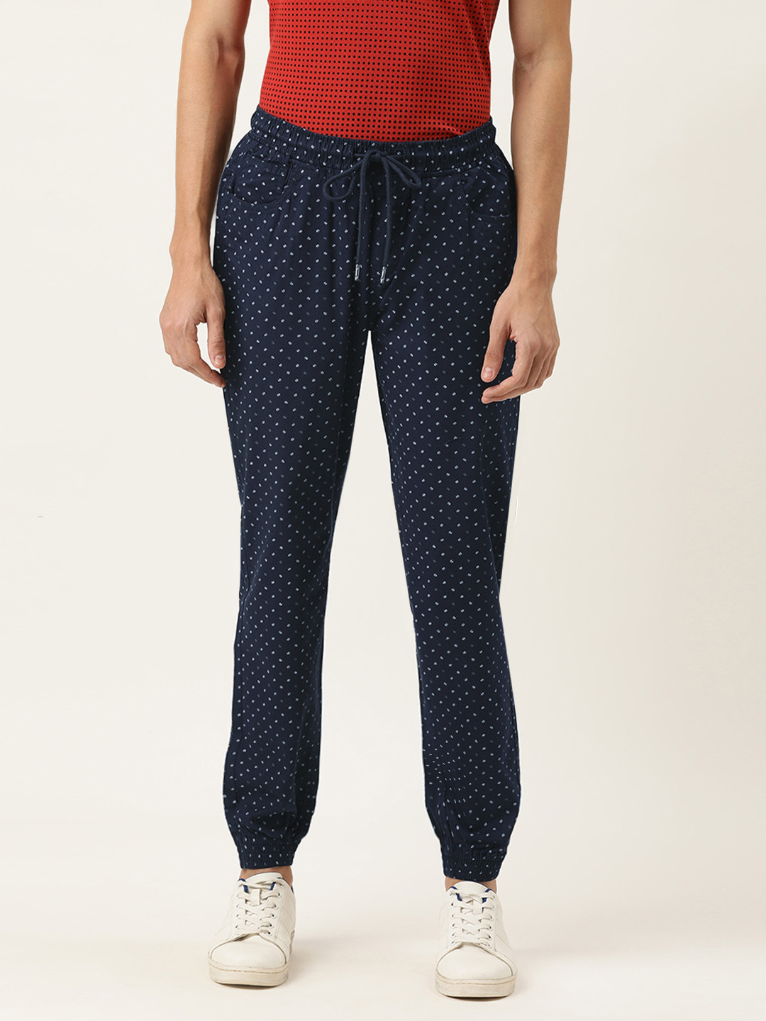 

IVOC Men Navy Blue Printed Slim Fit Joggers Trousers
