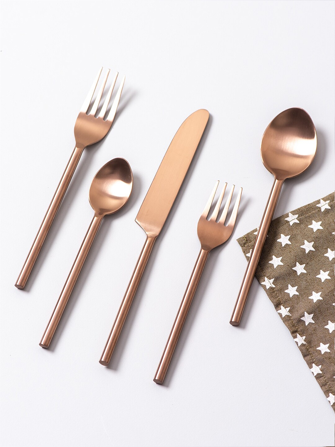 

nestroots Copper-Toned & 5 Pieces Stainless Steel Glossy Dinner Cutlery Set