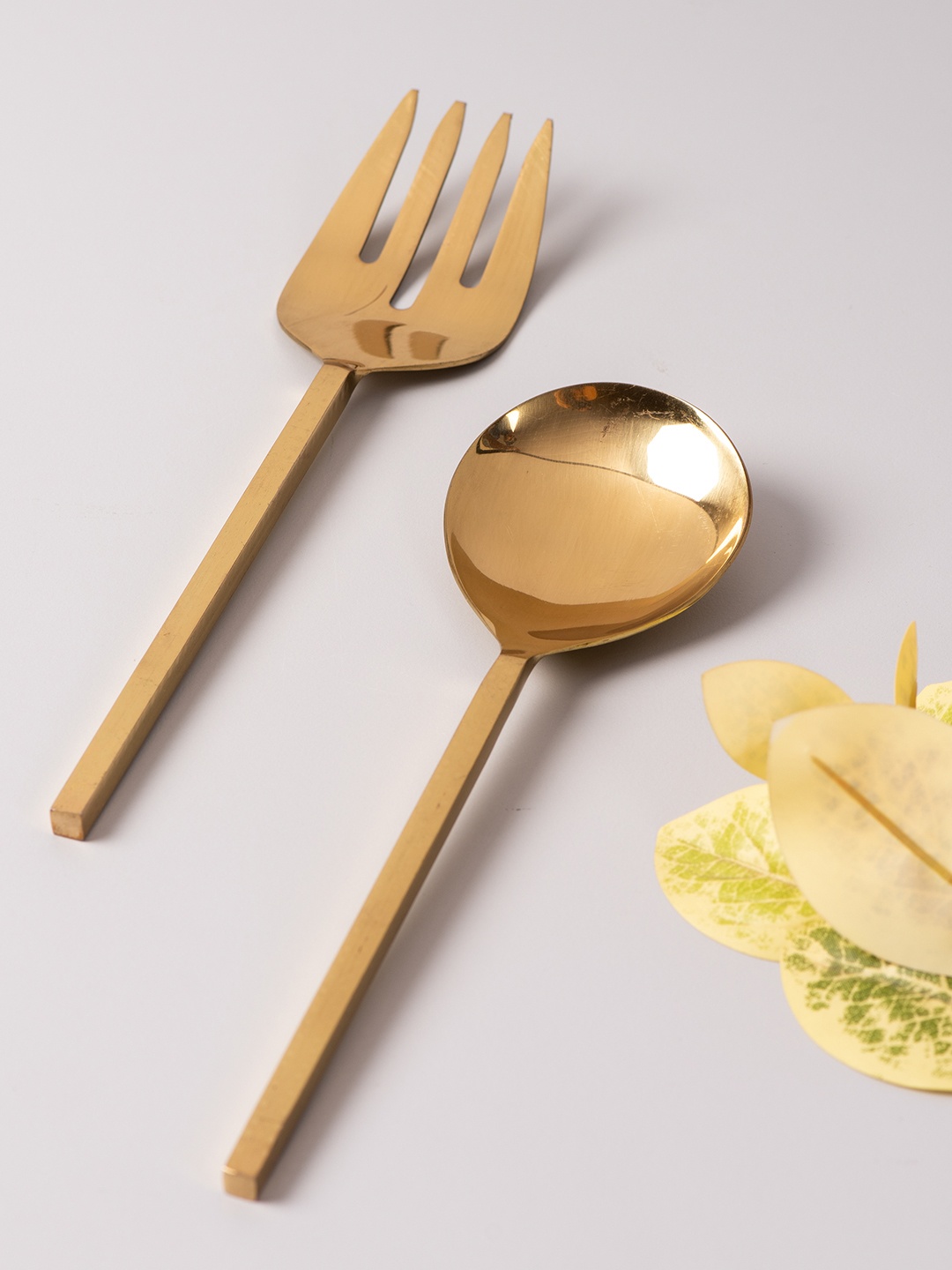 

nestroots Gold-Toned Serving Spoon & Salad Server Fork
