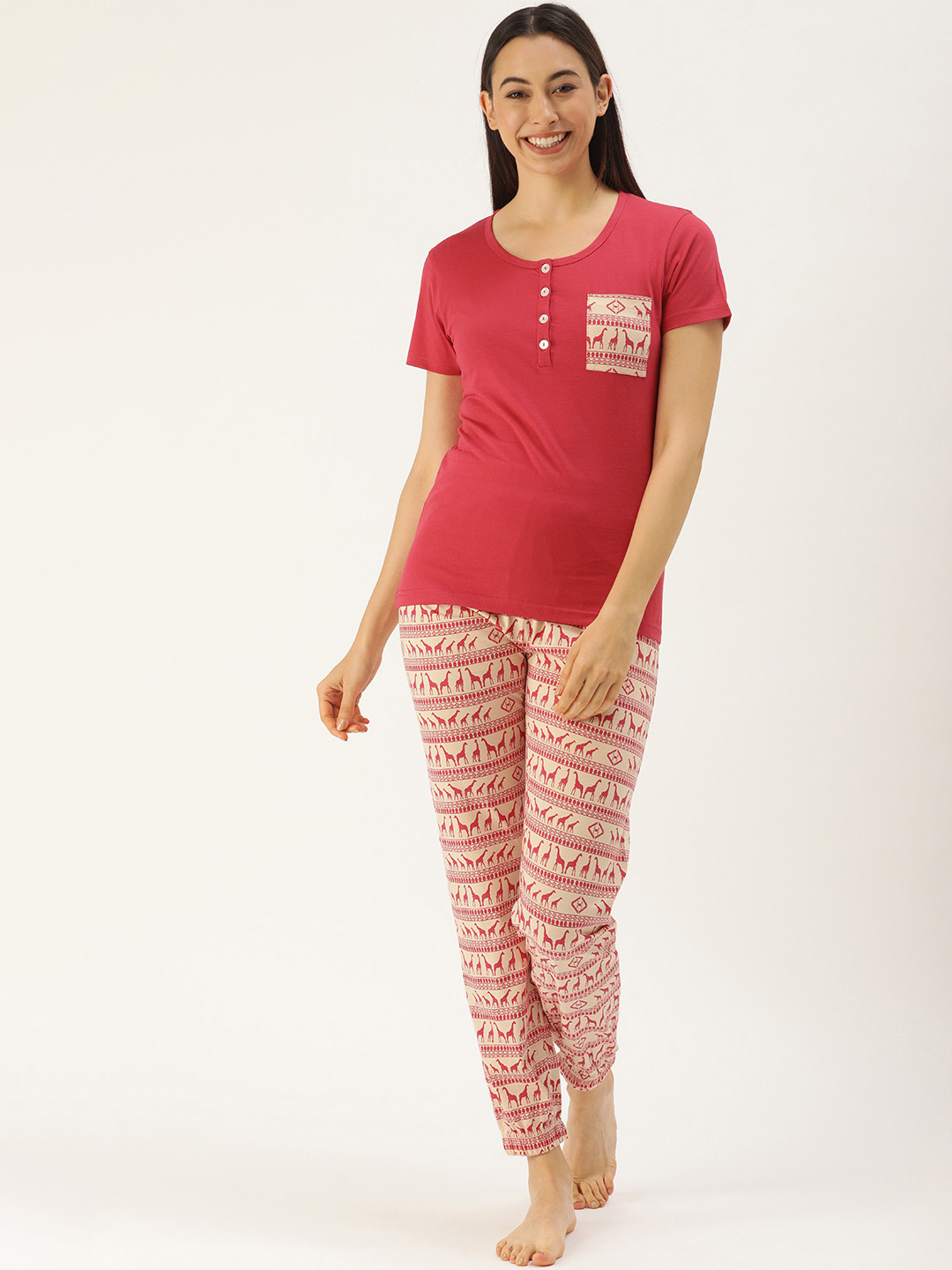 

Slumber Jill Women Pink Printed Night suit