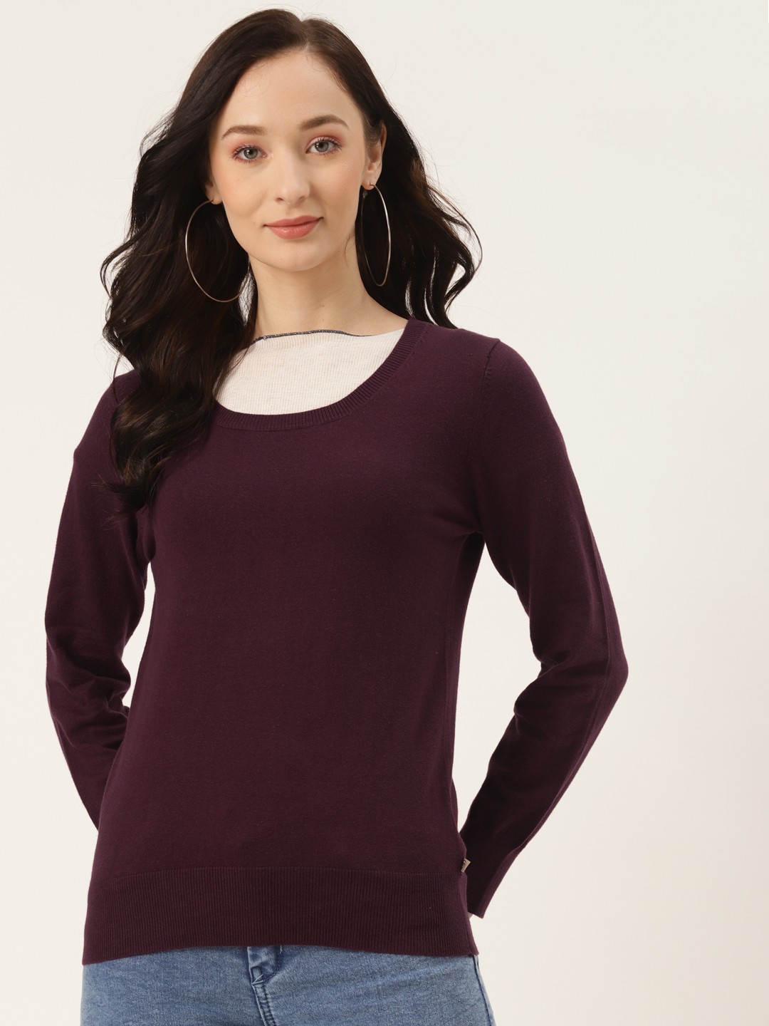 

Madame Women Burgundy Solid Pullover