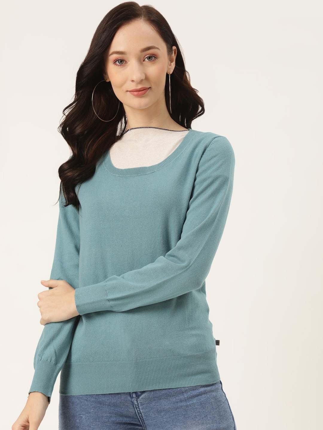 

Madame Women Blue Solid Pullover
