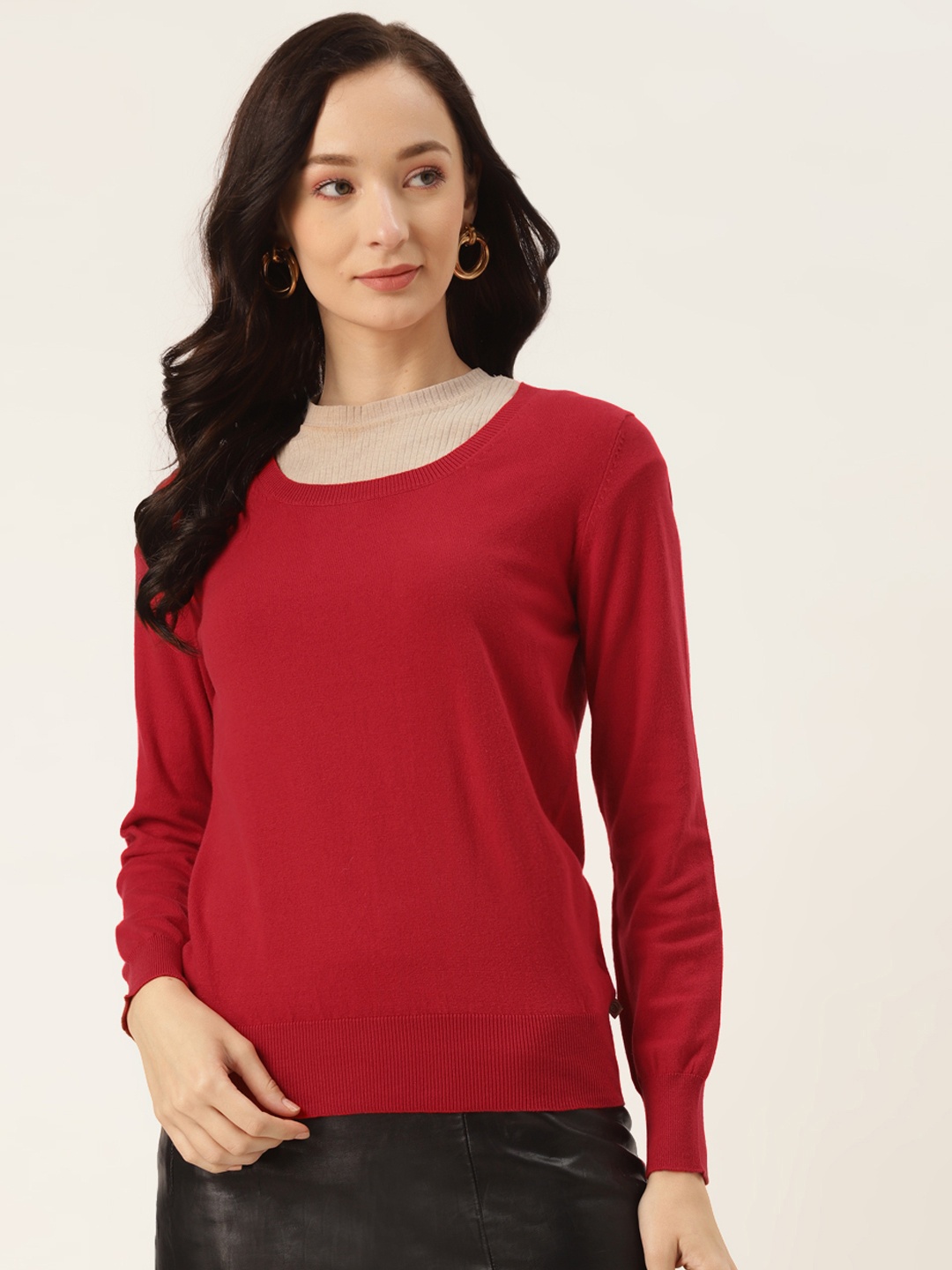 

Madame Women Red Solid Pullover Sweater