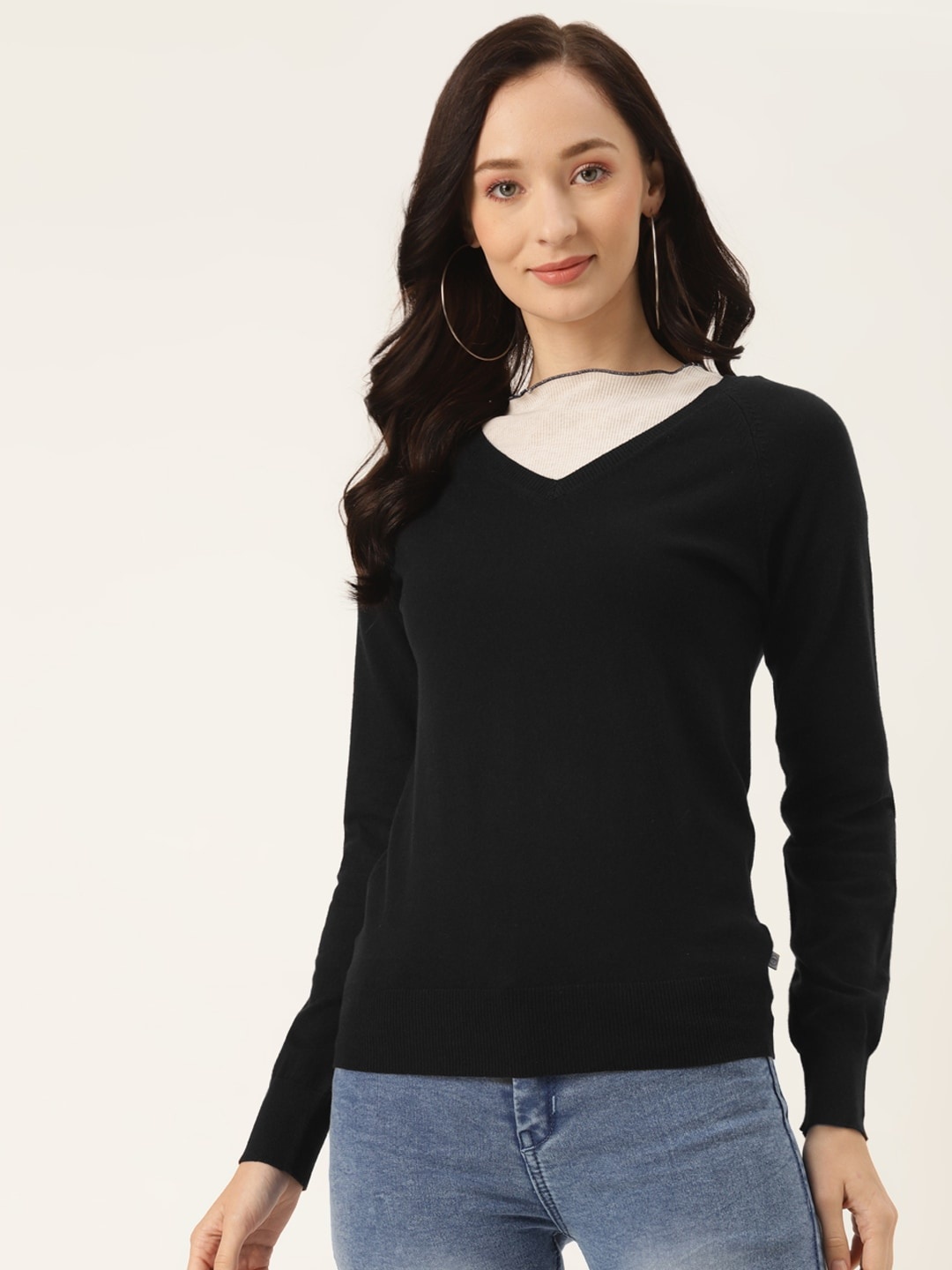 

Madame Women Black Solid Pullover