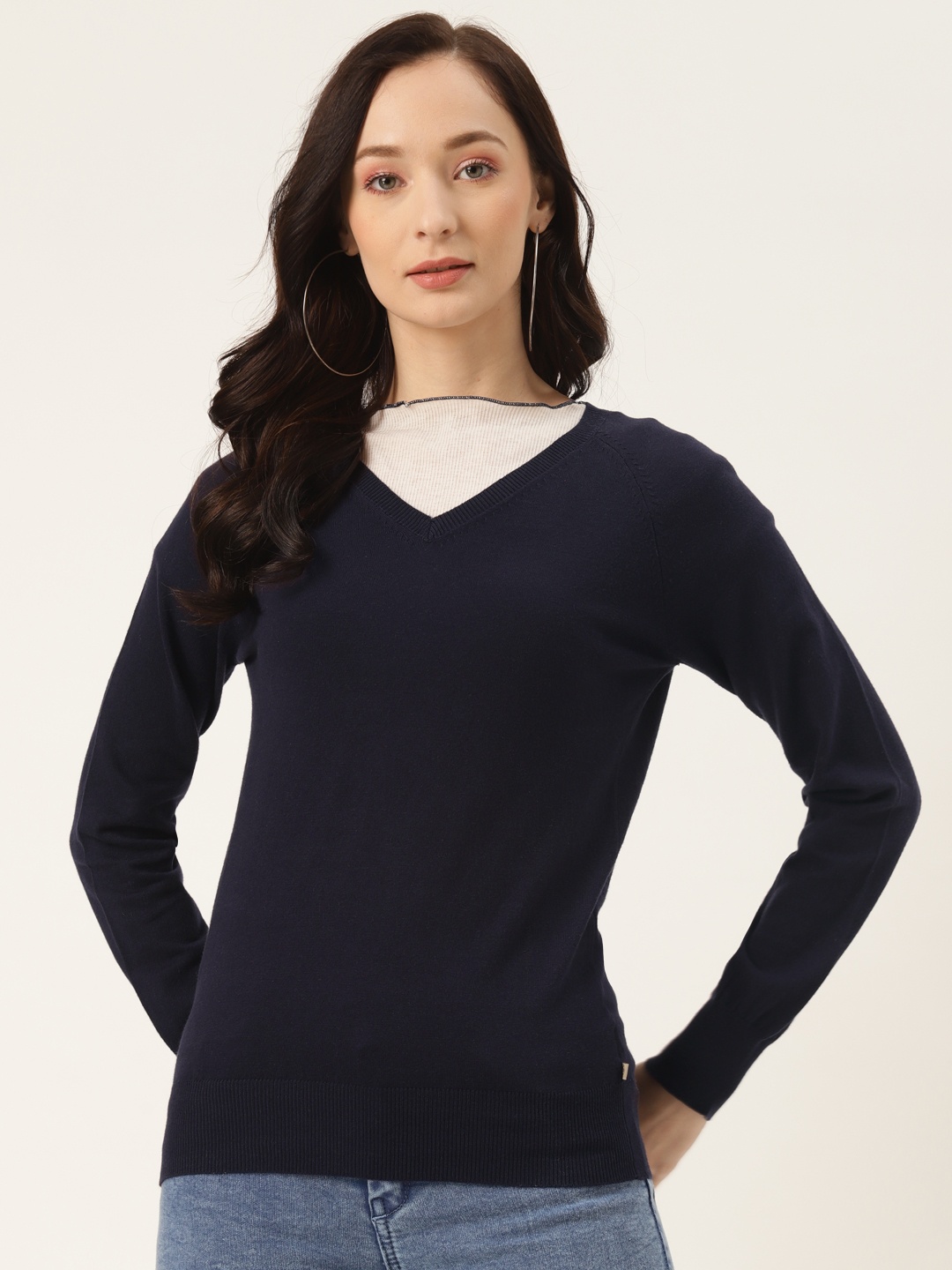 

Madame Women Navy Blue Solid Pullover