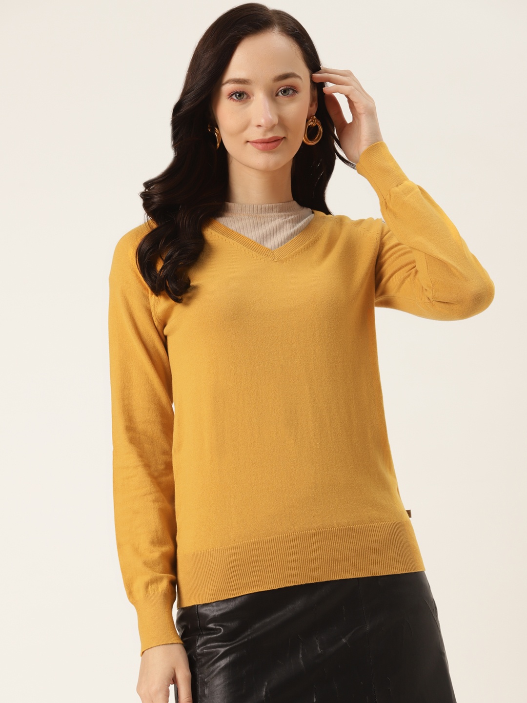 

Madame Women Mustard Yellow Solid Pullover Sweater
