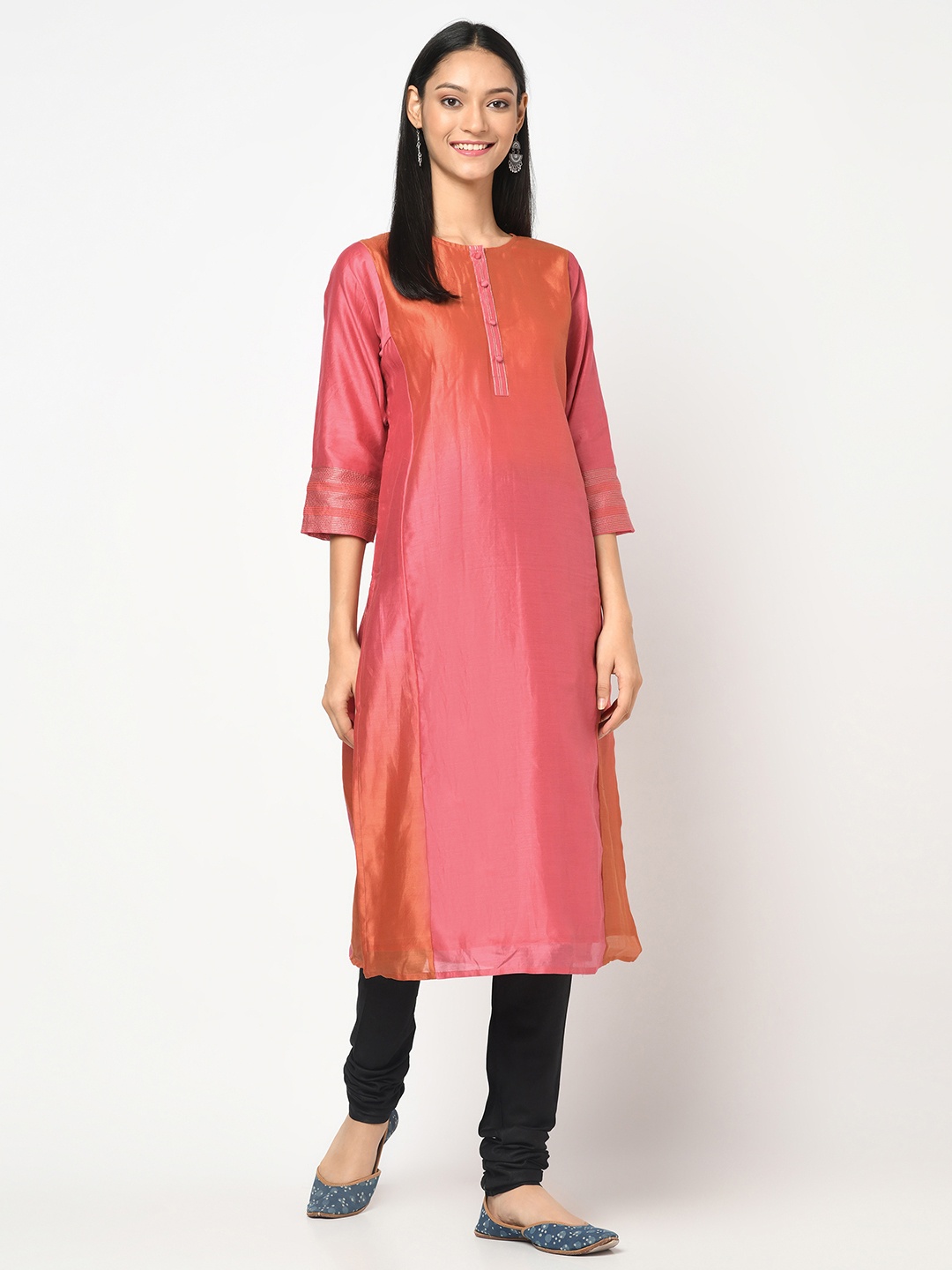 

Fabindia Women Pink & Orange Ombre Dyed Kurta