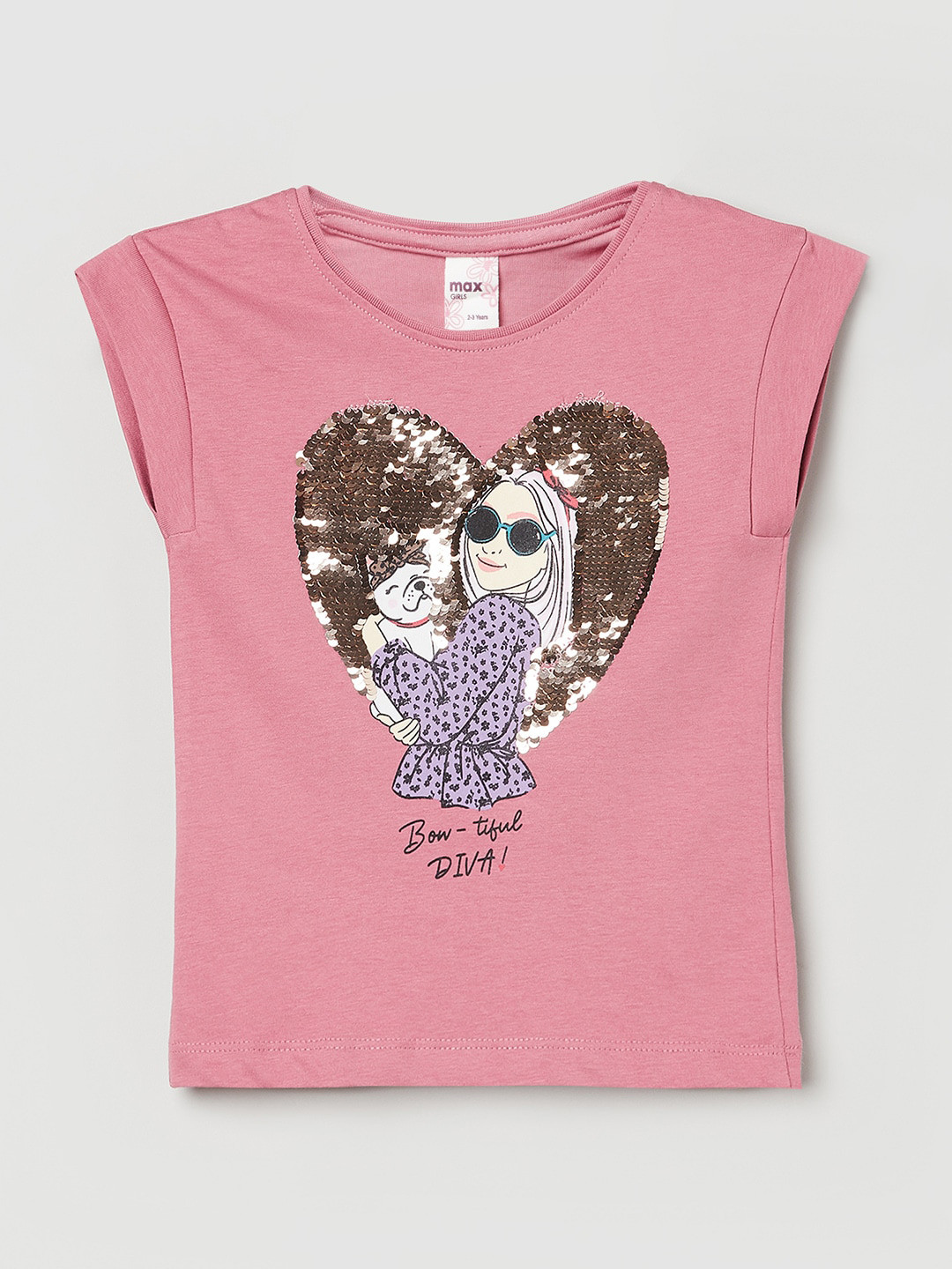 

max Girls Pink Printed V-Neck T-shirt