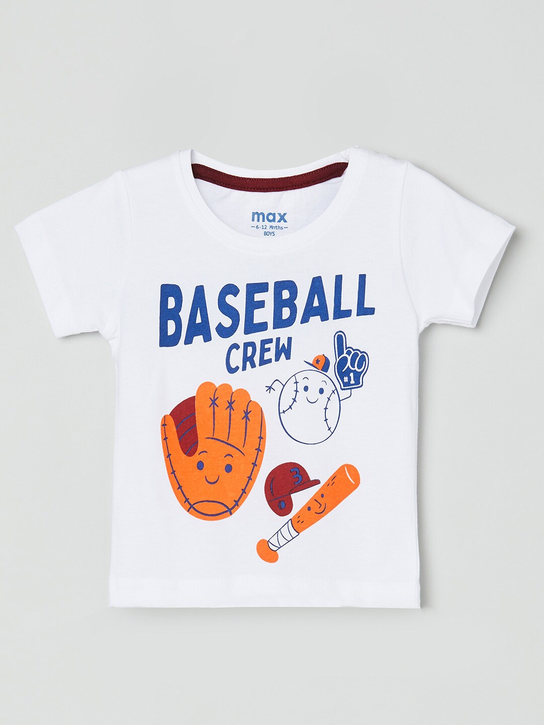 

max Boys White Humour Comic Printed Pure Cotton T-shirt