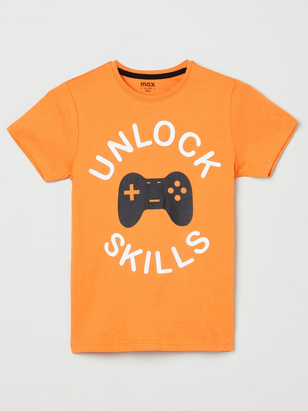 

max Boys Orange White Printed Cotton Pure Cotton T-shirt