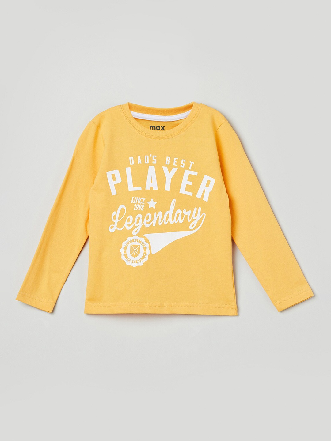 

max Boys Yellow Typography Printed Applique T-shirt