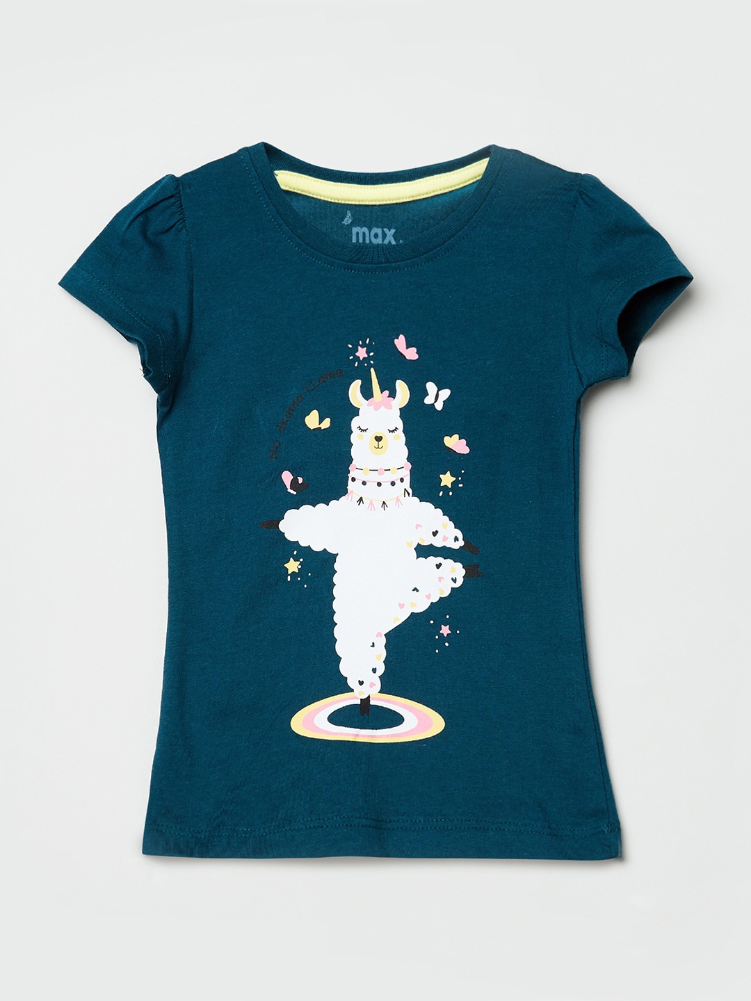 

max Girls Green Printed Pure Cotton T-shirt