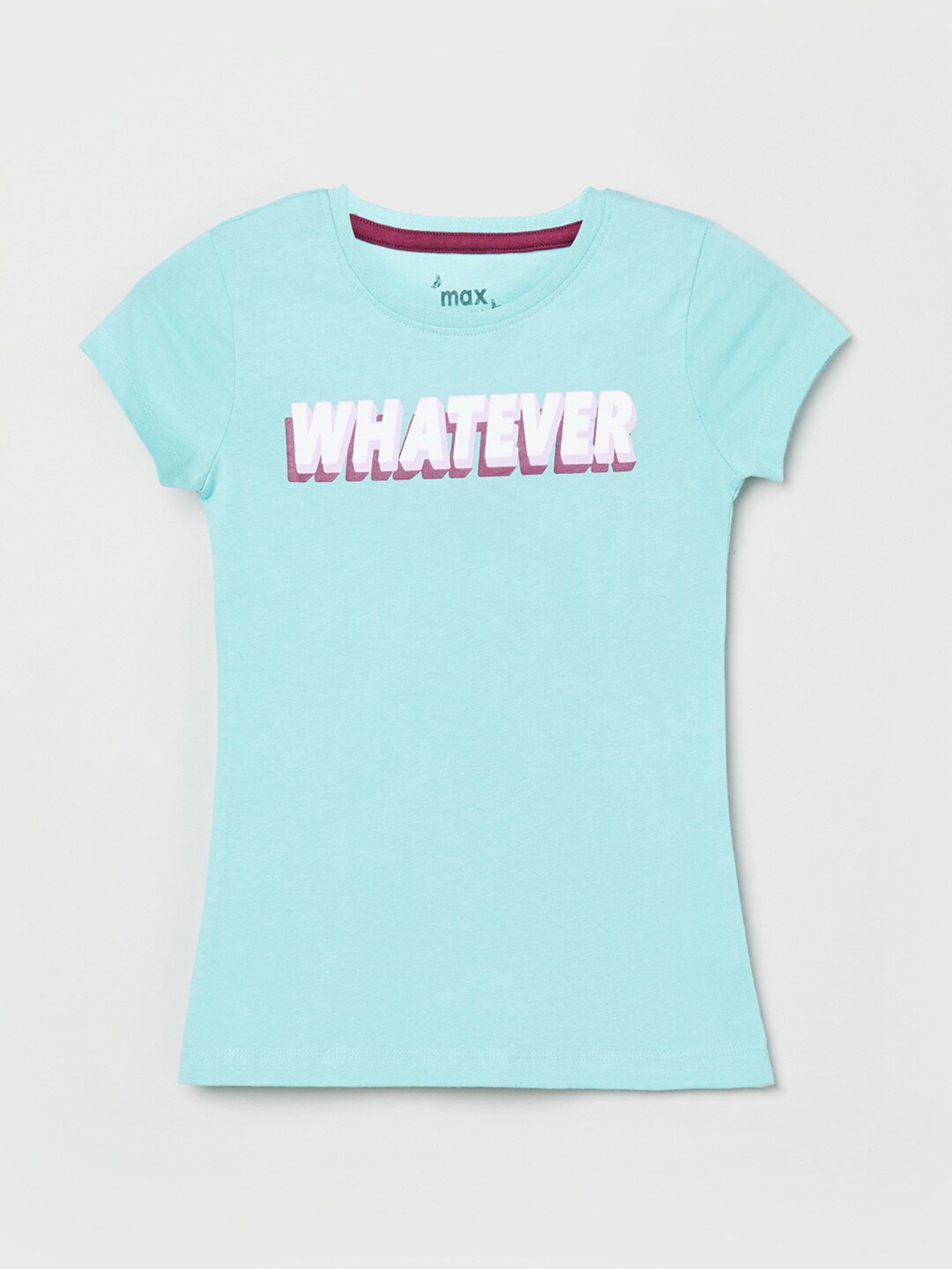 

max Girls Blue Typography Printed T-shirt