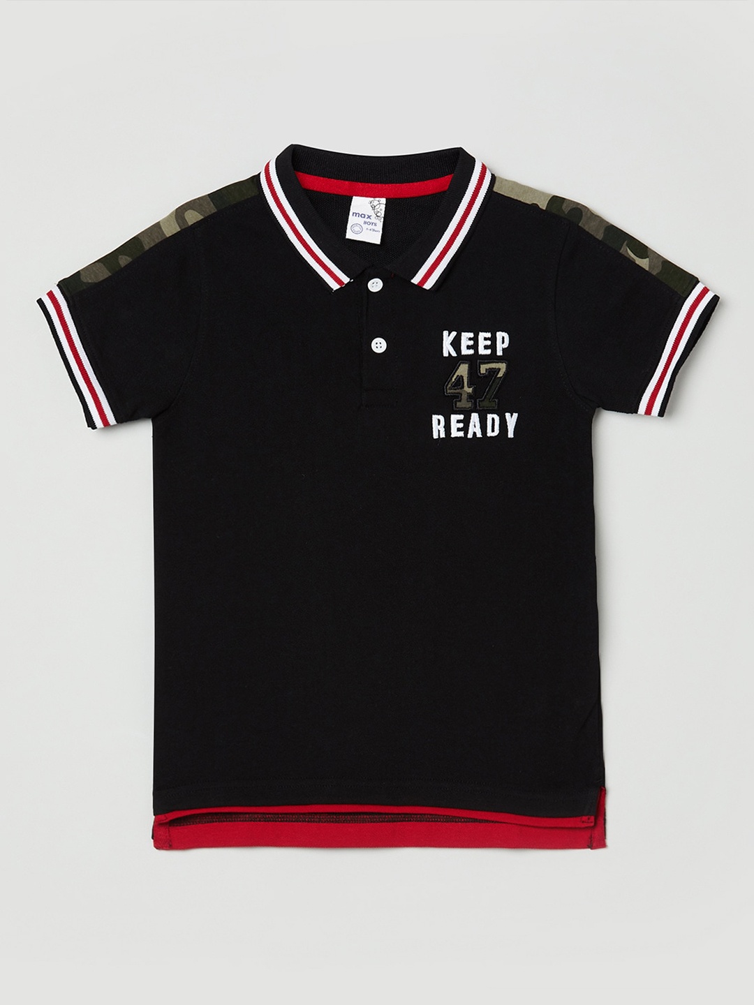 

max Boys Black & Red Polo Collar T-shirt